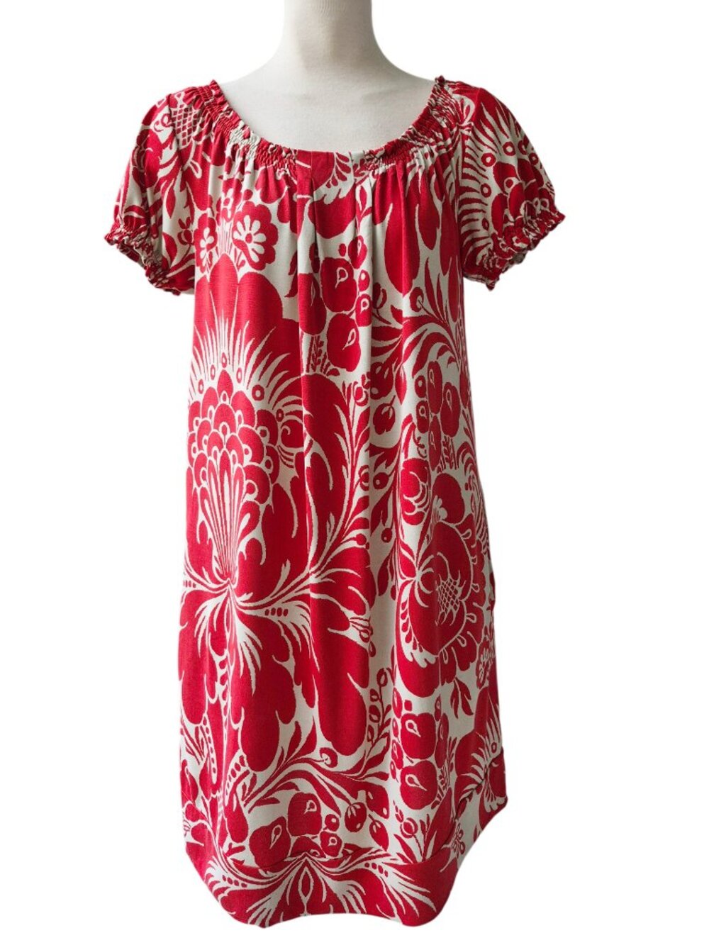 Diane von Furstenberg Womens Ayuka Silk Muumuu Hawaiian Print Red Cream Size 4